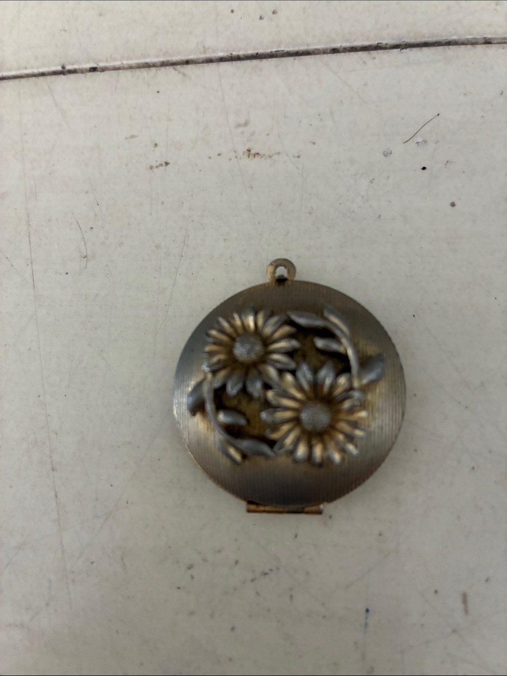 Floral Sunflower Round Locket Pendant - Gold-Tone